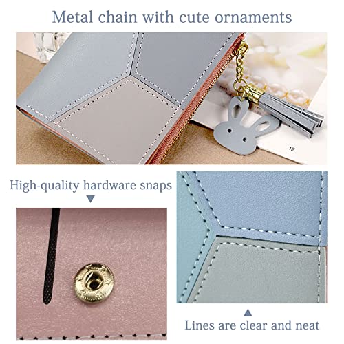 Blue Leather Ladies Zipper Wallet with Coin Bag