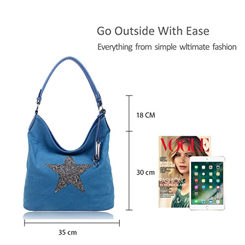 Redfox Rhinestone Star Canvas Shoulder Bag - Large Size