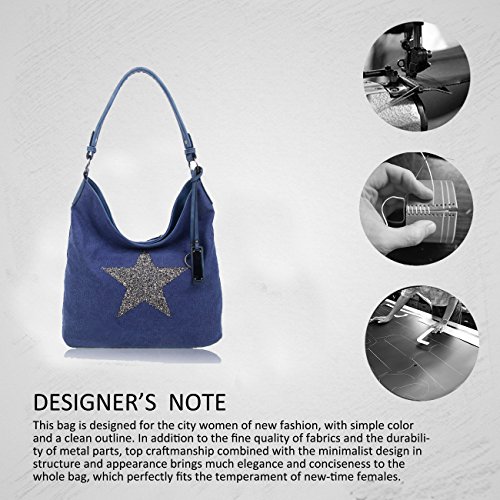Redfox Rhinestone Star Canvas Shoulder Bag - Large Size