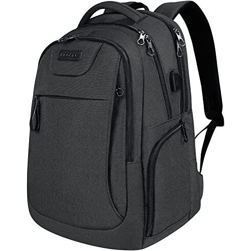 KROSER Large Laptop Backpack with USB Charging Port - Charcoal Black