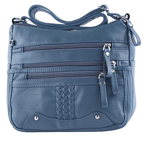 ELDA Medium Blue Grey Crossbody Handbag - Soft PU Leather