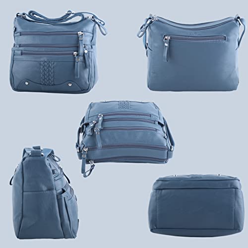 ELDA Medium Blue Grey Crossbody Handbag - Soft PU Leather