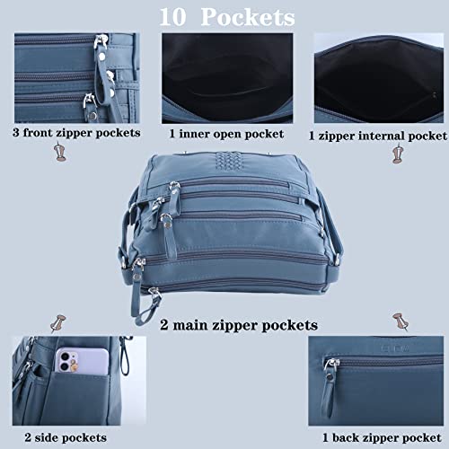 ELDA Medium Blue Grey Crossbody Handbag - Soft PU Leather