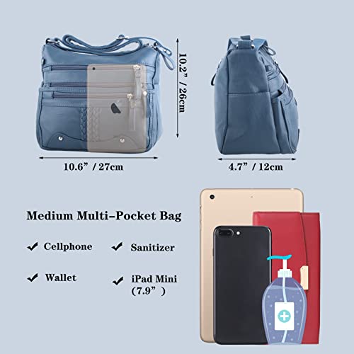 ELDA Medium Blue Grey Crossbody Handbag - Soft PU Leather