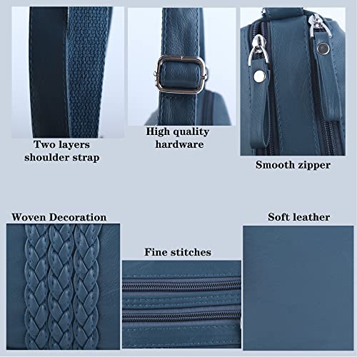 ELDA Medium Blue Grey Crossbody Handbag - Soft PU Leather