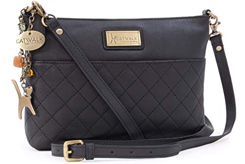 Designer Quilted Leather Cross Body Handbag - Black