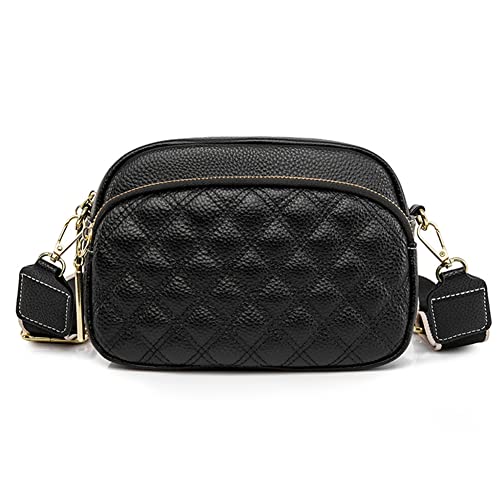 Black Quilted Camera Crossbody Bag for Women