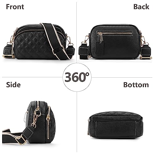 Black Quilted Camera Crossbody Bag for Women