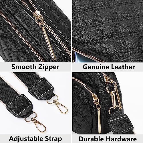 Black Quilted Camera Crossbody Bag for Women