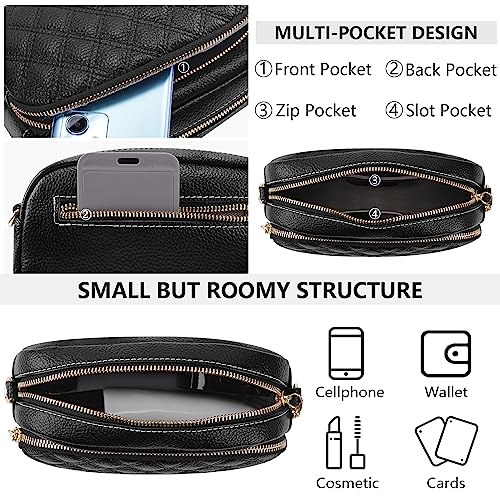 Black Quilted Camera Crossbody Bag for Women