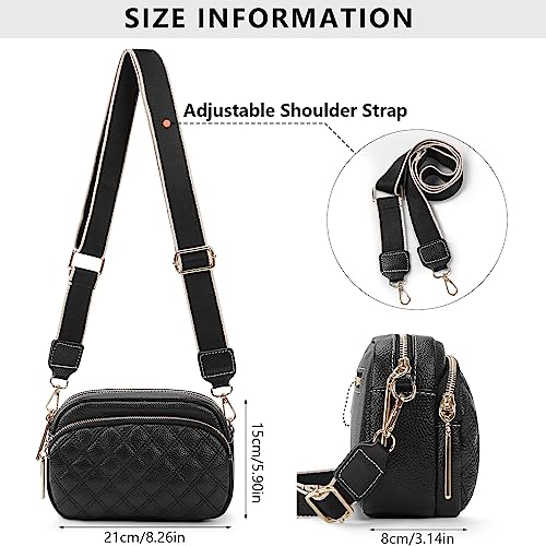 Black Quilted Camera Crossbody Bag for Women