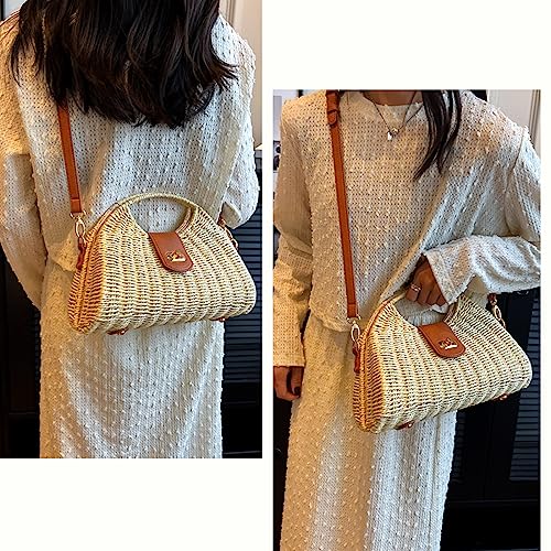 Designer straw shoulder bag for women, beach tote