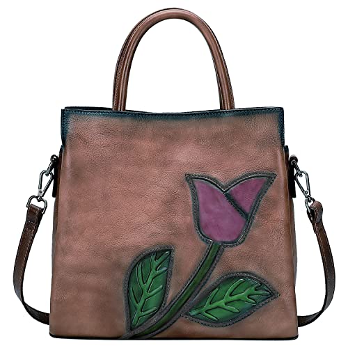 Vintage Embossed Leather Designer Satchel Bag for Women