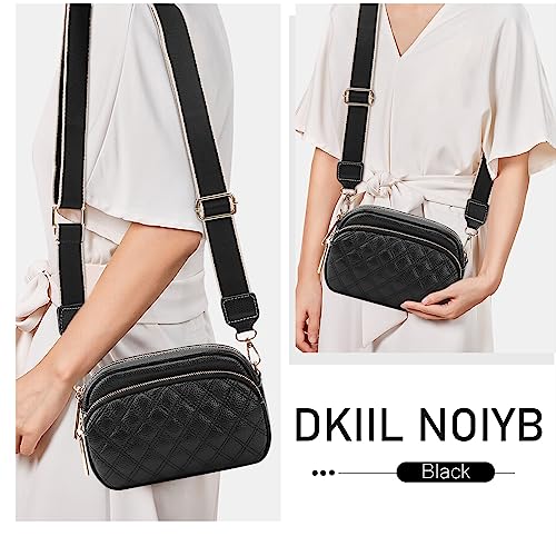 Black Quilted Camera Crossbody Bag for Women