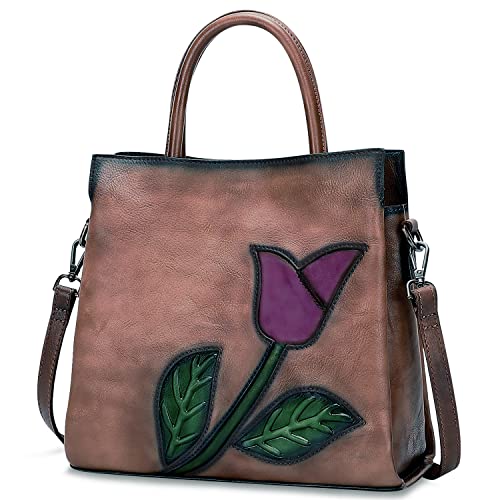 Vintage Embossed Leather Designer Satchel Bag for Women