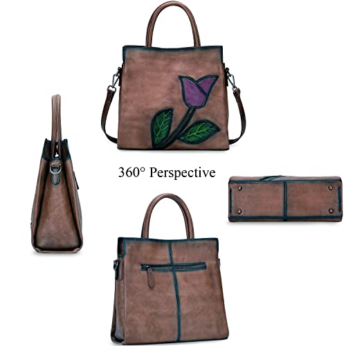 Vintage Embossed Leather Designer Satchel Bag for Women