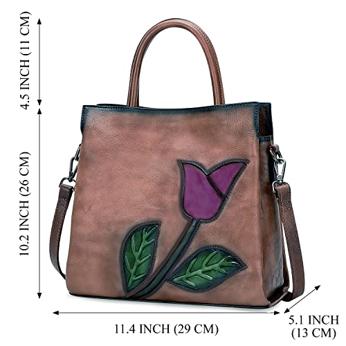 Vintage Embossed Leather Designer Satchel Bag for Women