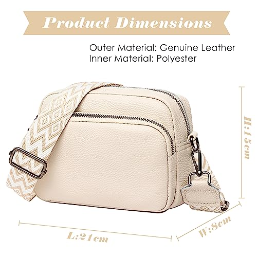 Beige Leather Crossbody Camera Bag for Women