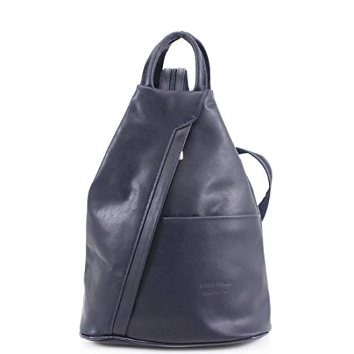 Italian Leather Rucksack Shoulder Bag in Navy