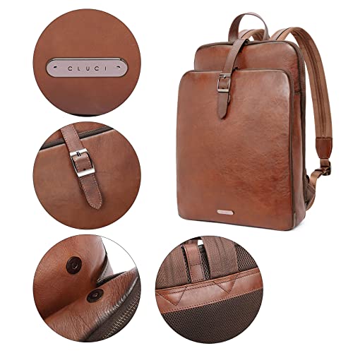 CLUCI Large Dark Brown Leather Backpack Purse