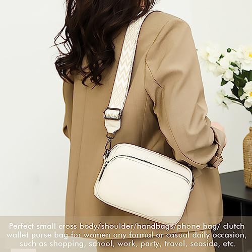 Beige Leather Crossbody Camera Bag for Women
