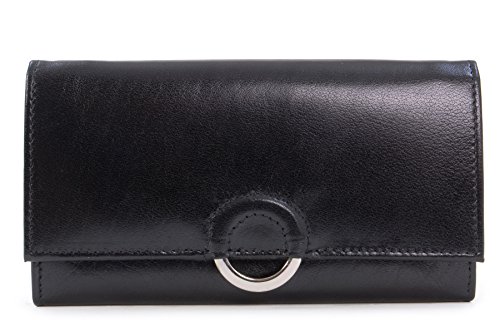 Black Leather Catwalk Collection RFID Ladies Organizer Purse