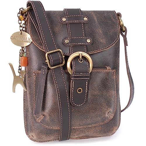 Catwalk Collection Handbags - Small Distressed Leather Crossbody