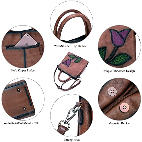 Vintage Embossed Leather Designer Satchel Bag for Women