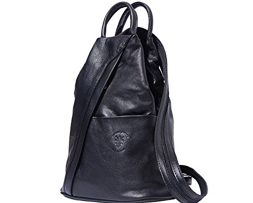 Italian Leather Rucksack Shoulder Bag in Navy