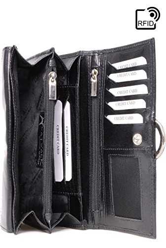 Black Leather Catwalk Collection RFID Ladies Organizer Purse