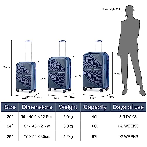 British Traveller Lightweight Hard Shell Travel Trolley (Navy)