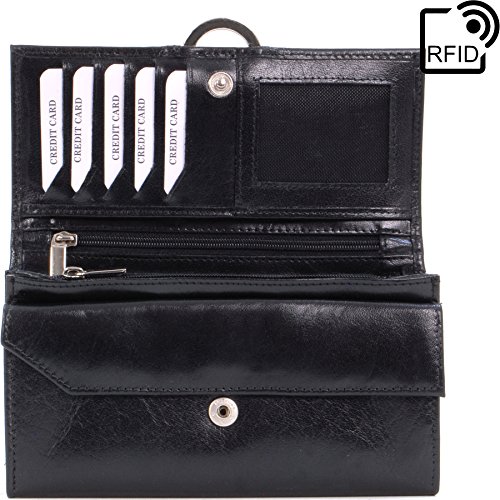 Black Leather Catwalk Collection RFID Ladies Organizer Purse