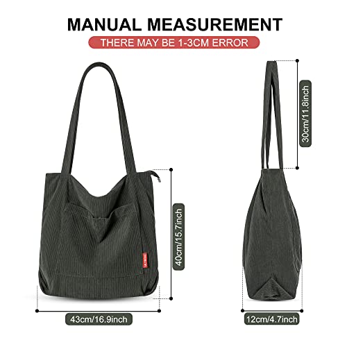 Army Green Corduroy Tote Bag for Women