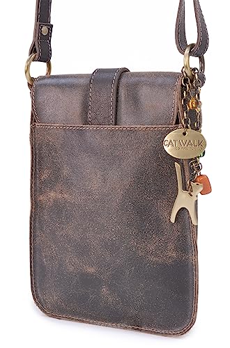 Catwalk Collection Handbags - Small Distressed Leather Crossbody