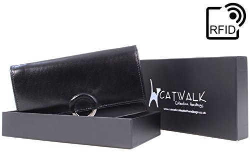 Black Leather Catwalk Collection RFID Ladies Organizer Purse
