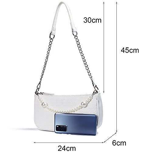 Pearl Chain White Clutch - Women's Designer Handbag