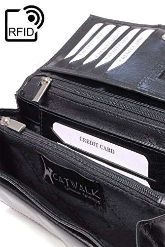 Black Leather Catwalk Collection RFID Ladies Organizer Purse