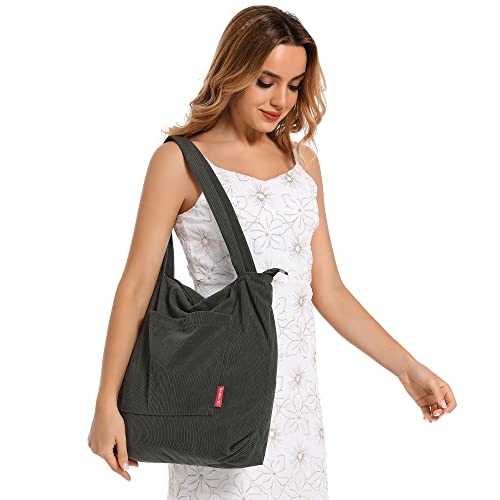 Army Green Corduroy Tote Bag for Women