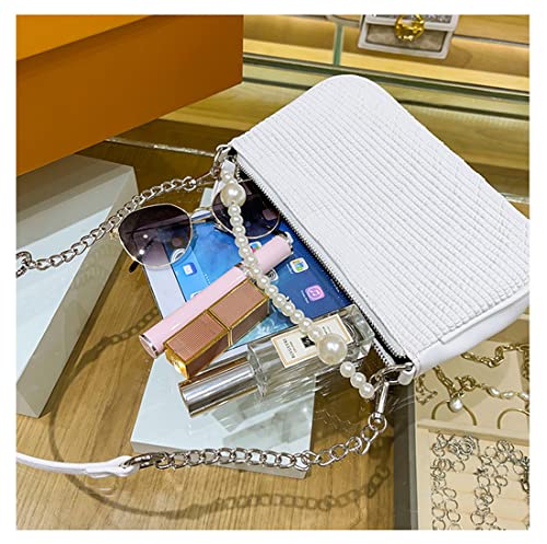 Pearl Chain White Clutch - Women's Designer Handbag