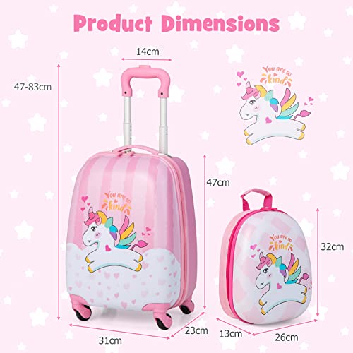 Designer Kids Luggage Set - Pink Travel Trolley