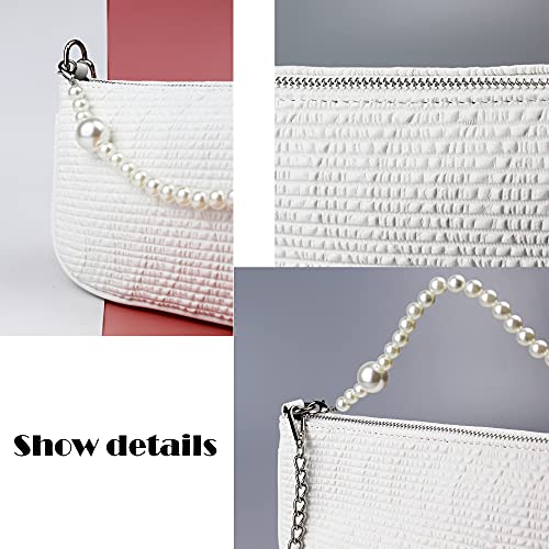 Pearl Chain White Clutch - Women's Designer Handbag