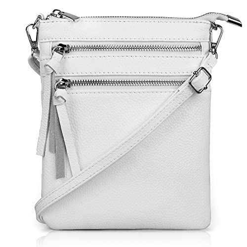 White Crossbody Designer Leather Handbag with Multiple Pockets