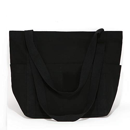 Black designer handbag with exterior pockets, XL durable