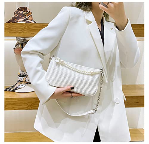 Pearl Chain White Clutch - Women's Designer Handbag