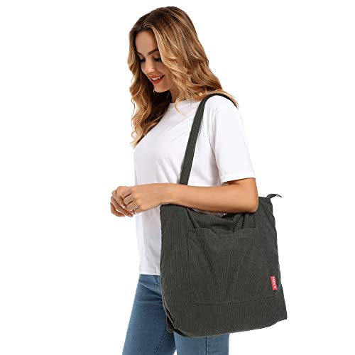 Army Green Corduroy Tote Bag for Women