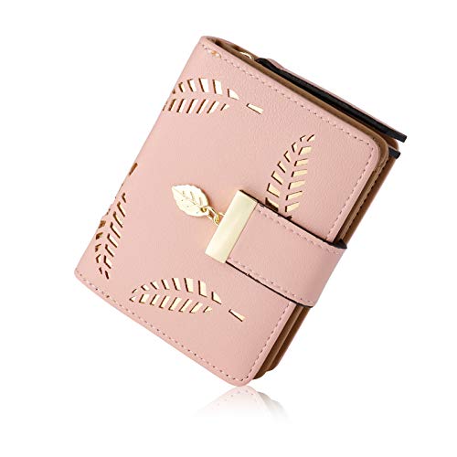 Aoliandatong Pink Vegan Leaf Wallet, Small Bifold Designer Handbag