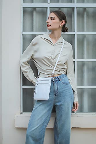 White Crossbody Designer Leather Handbag with Multiple Pockets