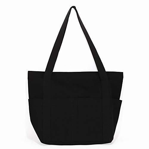 Black designer handbag with exterior pockets, XL durable