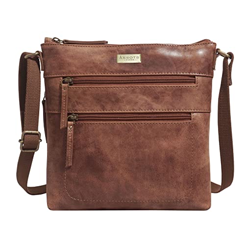 ASSOTS Women's Genuine Leather Crossbody Bag - Tan Distressed