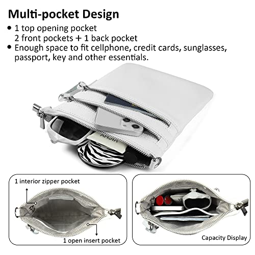 White Crossbody Designer Leather Handbag with Multiple Pockets